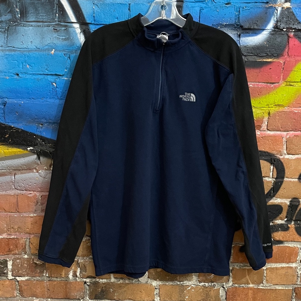 THE NORTH FACE-men’s dark navy black polyester 1/4-zip long sleeve fleece jacket
